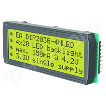 EADIP203G-4NLED / Alfanumerikus LCD modul, STN pozitív, 20x4, zöld-sárga, SPI (EA DIP203G-4NLED / ELECTRONIC ASSEMBLY)