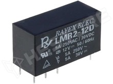 LMR2-12D / Relé 12V 2 ÁK DPDT 250VAC 5A (RAYEX ELECTRONIC)