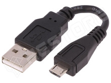 USB A/MICRO USB-B / USB-A dugó, USB-B micro dugó, 100mm, fekete (QOLTEC)
