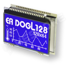 EADOGL128B-6 / Grafikus LCD kijelző, STN Negatív, kék, 128x64, ChipOnGlass (ST7565) Large (EA DOGL128B-6 / ELECTRONIC ASSEMBLY)
