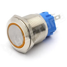 V19RMF-YO / Vandálbiztos nyomógomb, Ø19mm, 12...24V AC/DC sárga LED gyűrű, SPDT, ON-(ON), 1 stabil pozíció, IP65