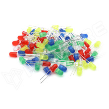 LED5-20RGBWY / 5mm-es LED csomag, 100db-os, piros, zöld, kék, fehér, sárga