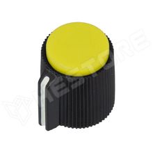 KK-13 / Potenciométer gomb, jelzéssel, műanyag, csavaros rögzítés, Ø6.35mm tengelyre, Ø13x15mm, sárga (KK-13 / SR PASSIVES)