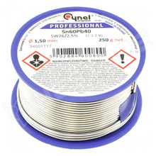 LC60-1.50/0.25 / Forrasztóón, Sn60Pb40, SW26, 1.1.2.B, ROL1, 1.5mm, 250g (Sn60Pb40 SW26/2,5% (1.1.2.B) 1.5mm 250g / CYNEL)