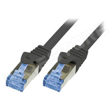 CQ3023S / Patch kábel, S/FTP, Cu, sodrat, Cat 6a, RJ45 dugó, kétoldalas, fekete, 0.5m (CQ3023S / LOGILINK)