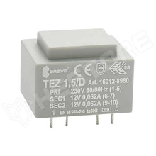 16012-8980, PCB transzformátor, kiöntött, 1,5VA, 230V AC, 12V, 62mA (16012-8980 / BREVE TUFVASSONS)
