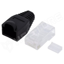 MP0024 / RJ45 csatlakozó, dugó, 8p8c, CAT6, nem árnyékolt, fekete törésgátlóval (MP0024 / LOGILINK)