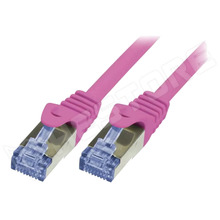 CQ3029S / Patch kábel, S/FTP, Cu, sodrat, Cat 6a, RJ45 dugó, kétoldalas, rózsaszín, 0.5m (CQ3029S / LOGILINK)