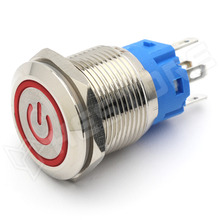 V19PLF-RD / Vandálbiztos nyomókapcsoló, Ø19mm, 12...24V AC/DC piros LED power szimbólum, SPDT, ON-ON, 2 stabil pozíció, IP65