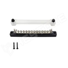 BB150-T2M6-M4X12P-BK / Elosztó blokk (DC bus-bar), 12xM4 + 2xM6, Műanyag fedéllel, 48V/150A DC, 300V/130A AC, fekete