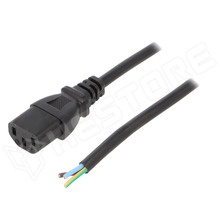 H03VV-F-0.75X3-C13 / Kábel, IEC C13 anya, H03VV-F, 3x0.75mm2, 10A, PVC, 1m, fekete
