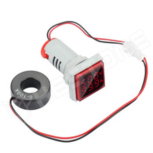 AD16-22FVA_SQUARE_RD / 50...500V AC, 0...100A, LED, Feszültség és áram mérő indikátor árammérő tekerccsel, Piros