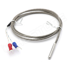 TCKSL-1 / K típusú hőmérséklet mérő szonda, hőelem, Ø4 x 30mm, fémsodrony árnyékolás, villás kábelsaru, 1m (WRNT-01-800)