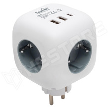 CUBE1 / Hálózati elosztó, földelt, kapcsolóval, 2db USB-A aljzattal, 1db USB-C aljzattal, Aljzatok száma: 3, 250V AC, 16A, fehér (SOMOGYI)