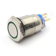 V22L-GN-ON-ON-WOR / Vandálbiztos nyomógomb, zöld LED, SPDT, ON-ON, Ø22mm, 5A/250V AC, 3A/28V DC, IP65