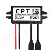 CPT12-5V-DUAL-USB-F-I / DC-DC step down modul, 7...22V DC to 5V DC, 3A, 15W, vízálló, kimenet: 2x USB aljzat lengő