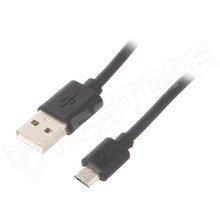 72227 / Kábel, USB 2.0, USB-A dugó, USB-B micro dugó, nikkelezett, fekete, 2.5A, 1m (72227 / Goobay)