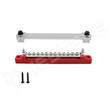 BB150-T2M6-M4X12P-RD / Elosztó blokk (DC bus-bar), 12xM4 + 2xM6, Műanyag fedéllel, 48V/150A DC, 300V/130A AC, piros
