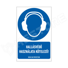 ISO7010-M003-160X250-L1 / Hallásvédő használata kötelező!, rendelkező matrica, felirattal, 160 x 250mm