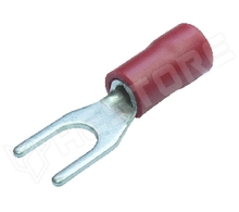 VID43-R GKR / Szigetelt kábelsaru, villás, préselhető, M4, Ø: 4.3mm, 0.5...1mm2, piros (NINIGI)