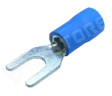 VID43-B GKBL / Szigetelt kábelsaru, villás, préselhető, M4, Ø: 4.3mm, 1.5...2.5mm2, kék (NINIGI)