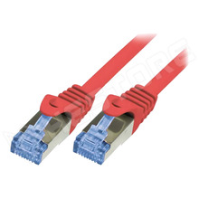 CQ3024S / Patch kábel, S/FTP, Cu, sodrat, Cat 6a, RJ45 dugó, kétoldalas, piros, 0.5m (CQ3024S / LOGILINK)