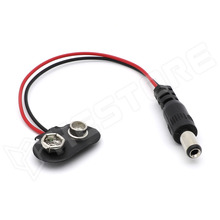 9V-T-DC5521M / Tápkábel, 9V elem csatlakozó, 5.5 / 2.1mm DC apa csatlakozó