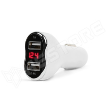 H55055WH / Autós szivargyújtó adapter - 2 x USB, 5V/2.1A, 5V/1A, feszültségmérővel és árammérővel, fehér (55055WH / MNC)