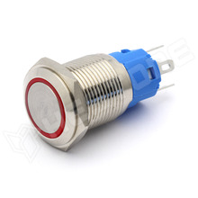 V16RMF-RD / Vandálbiztos nyomógomb, Ø16mm, 12...24V AC/DC piros LED gyűrű, SPDT, ON-(ON), 1 stabil pozíció, IP65