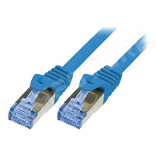 CQ3026S / Patch kábel, S/FTP, Cu, sodrat, Cat 6a, RJ45 dugó, kétoldalas, kék, 0.5m (CQ3026S / LOGILINK)