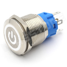 V19PLF-WH / Vandálbiztos nyomókapcsoló, Ø19mm, 12...24V AC/DC fehér LED power szimbólum, SPDT, ON-ON, 2 stabil pozíció, IP65