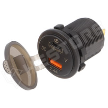 CAR-USB-A-C-BL / USB tápegység, USB-A aljzat, USB C PD aljzat, Ube: 12...24V DC, Uki: 5/7/9/12V DC, kék feszültségkijelzés (CAR-USB-A/C-BL / 4CARMEDIA)