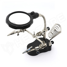 16126-A / Univerzális nagyítós lámpa szett, pákatartó, dupla nagyító, LED világítás, krokodil csipeszes harmadik kéz