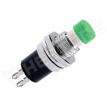 PBS-110-NO-GN / Nyomógomb, Ø7mm, 250V AC/1A, SPST-NO, OFF-(ON), 1 stabil pozíció, zöld