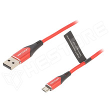 COARF / Kábel, USB 2.0, USB-A dugó, USB-B micro dugó, 480Mbps, 5V, 3A, 1m, piros (COARF / VENTION)