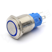 V16RLF-BL / Vandálbiztos nyomókapcsoló, Ø16mm, 12...24V AC/DC kék LED gyűrű, SPDT, ON-ON, 2 stabil pozíció, IP65