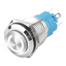 V12PLH-WH / Vandálbiztos nyomókapcsoló, Ø12mm, 12...24V AC/DC fehér LED power szimbólum, SPST, OFF-ON, 2 stabil pozíció, IP65