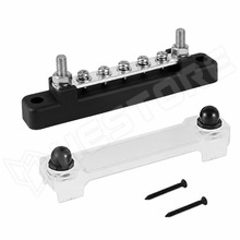 BB150-T2M6-M4X5P-BK / Elosztó blokk (DC bus-bar), 5xM4 + 2xM6, Műanyag fedéllel, 48V/150A DC, 300V/130A AC, fekete