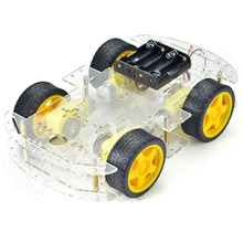 4WD-DLSCC / Dupla vázas autó alváz építőkészlet, víztiszta akril, négy kerék meghajtású, enkóder tárcsával és elemtartóval