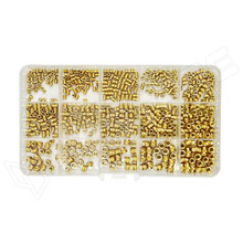INSERT-SET-M2-M2.5-500P / Műanyagba melegen besajtolható anya készlet, sárgaréz, M2, M2.5, 500darab