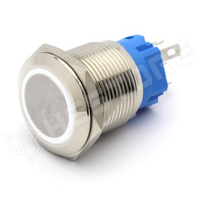 V19RLF-WH / Vandálbiztos nyomókapcsoló, Ø19mm, 12...24V AC/DC fehér LED gyűrű, SPDT, ON-ON, 2 stabil pozíció, IP65