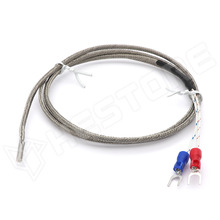 TCKSS-1 / K típusú hőmérséklet mérő szonda, hőelem, Ø3 x 15.3mm, fémsodrony árnyékolás, villás kábelsaru, 1m