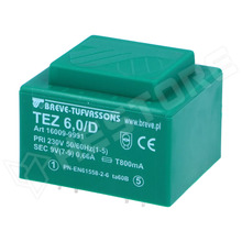 1x9V 6VA 230V / PCB transzformátor, kiöntött, 6VA, 230V AC, 9V, 666.6mA (TEZ6/D230/9V / BREVE TUFVASSONS)