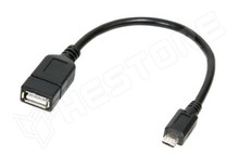 USB-OTG-02 / USB OTG kábel, micro USB B apa - USB A anya, 15cm