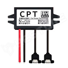 CPT12-5V-DUAL-USB-F-P / DC-DC step down modul, 7...22V DC to 5V DC, 3A, 15W, vízálló, kimenet: 2x USB aljzat előlapi