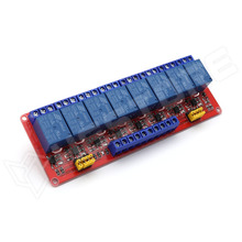 RELC-8CH-5V-UNI / 8 csatornás relé modul, 5V, opcionális vezérlés, optocsatolóval