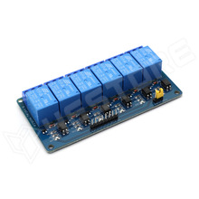 RELC-6CH-5V / Univerzális 5V relé modul, 6 csatorna, optocsatolóval, vezérlő jel: aktív alacsony