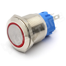 V19RLF-RD / Vandálbiztos nyomókapcsoló, Ø19mm, 12...24V AC/DC piros LED gyűrű, SPDT, ON-ON, 2 stabil pozíció, IP65