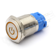 V16PMF-YO / Vandálbiztos nyomógomb, Ø16mm, 12...24V AC/DC sárga LED power szimbólum, SPDT, ON-(ON), 1 stabil pozíció, IP65