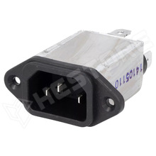 FYB10T1 / AC hálózati csatlakozó aljzat, zavarszűrővel, apa, C14 (E), 10A, 250V AC (FYB10T1 / YUNPEN ELECTRONIC)